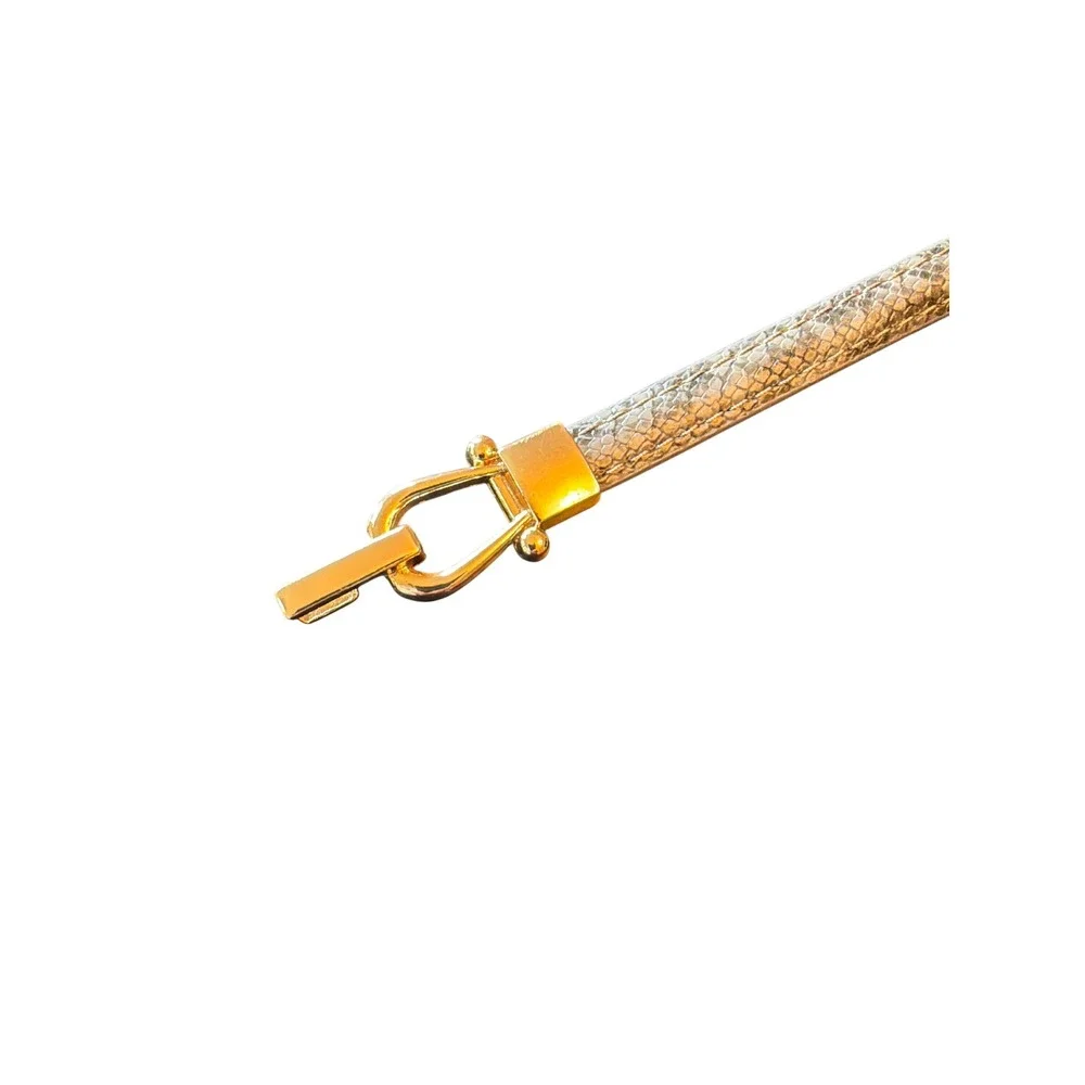 Belt Grey Snakeskin Gold Buckle Slim Y-05A Italian